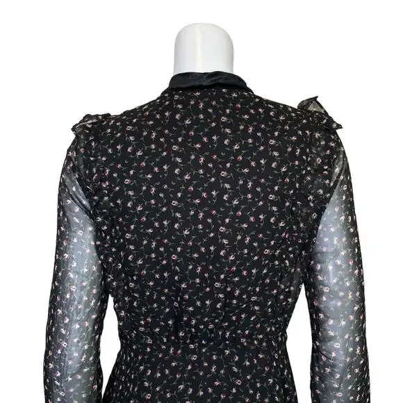 Lush | Women's Black/Floral Print Sheer Side/Sleeve Dress with Tags | Size: L - Picture 8 of 9